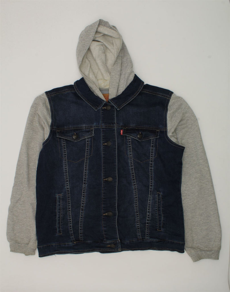 LEVI'S Boys Hooded Denim Jacket 13-14 Years XL Blue Colourblock Cotton | Vintage Levi's | Thrift | Second-Hand Levi's | Used Clothing | Messina Hembry 