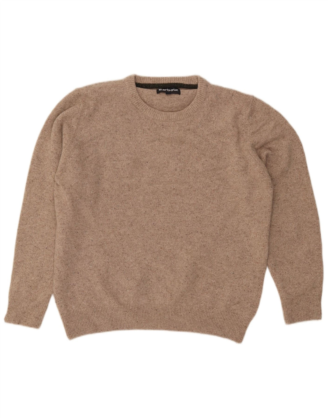 Barbour Mens Crew Neck Jumper Sweater Large Beige Flecked Wool