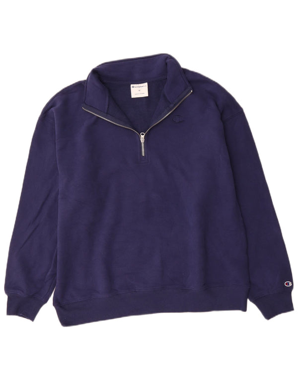 Champion Mens Zip Neck Sweatshirt Jumper Medium Navy Blue Cotton