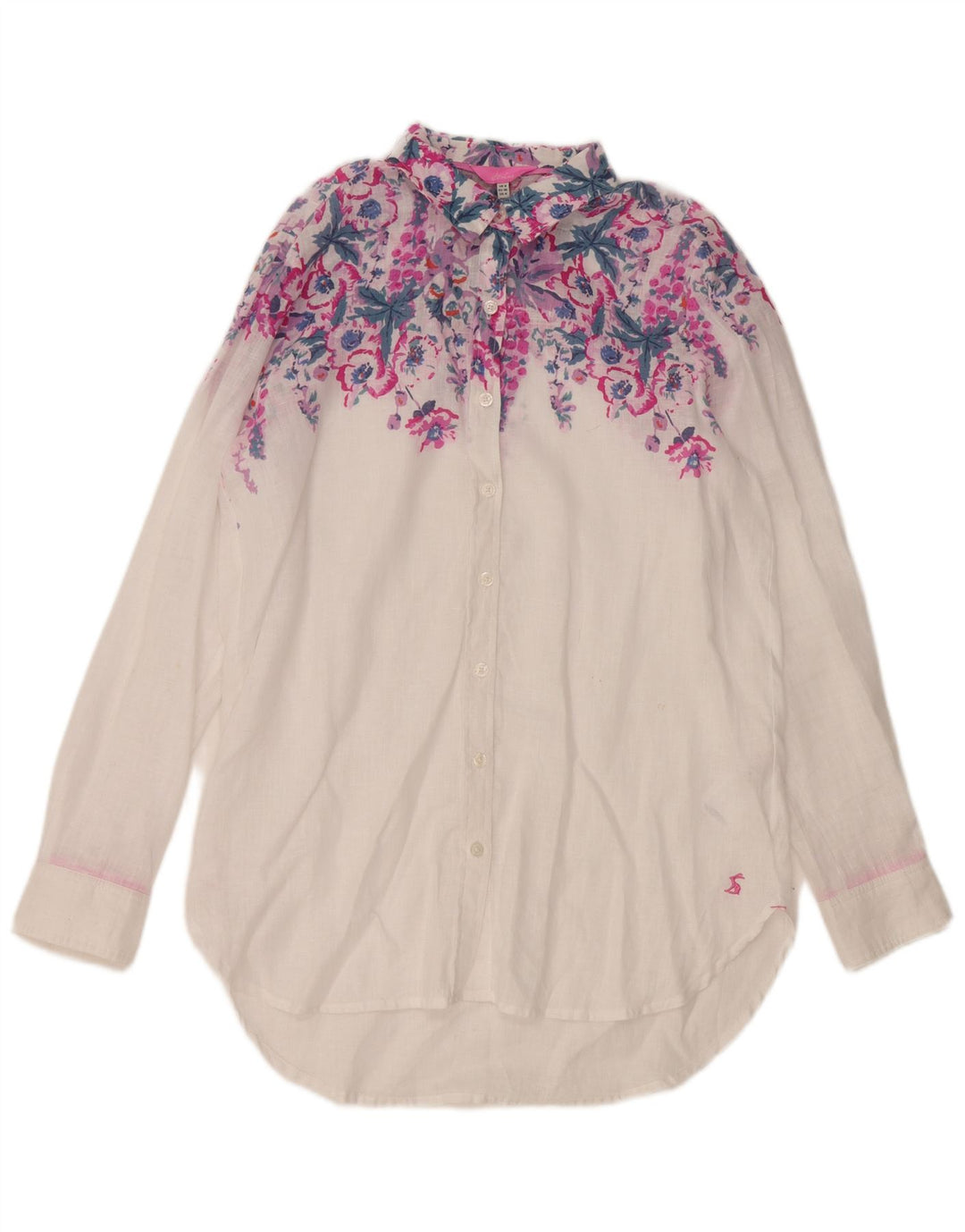 Joules Womens Oversized Shirt UK 8 Small White Floral Linen