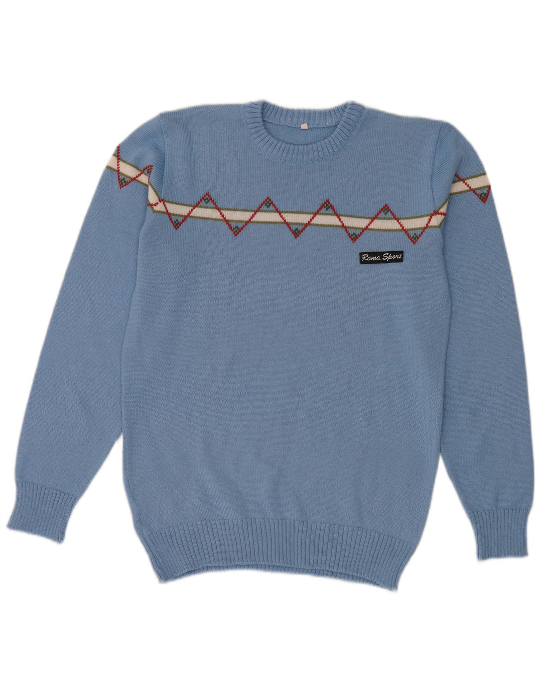 Vintage Mens Crew Neck Jumper Sweater Small Blue Geometric Wool