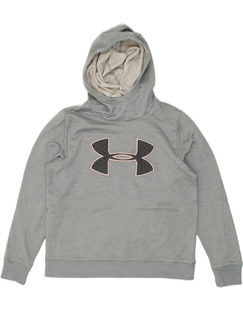 UNDER ARMOUR Womens Cold Gear Graphic Hoodie Jumper UK 14 Medium Grey | Vintage Under Armour | Thrift | Second-Hand Under Armour | Used Clothing | Messina Hembry 