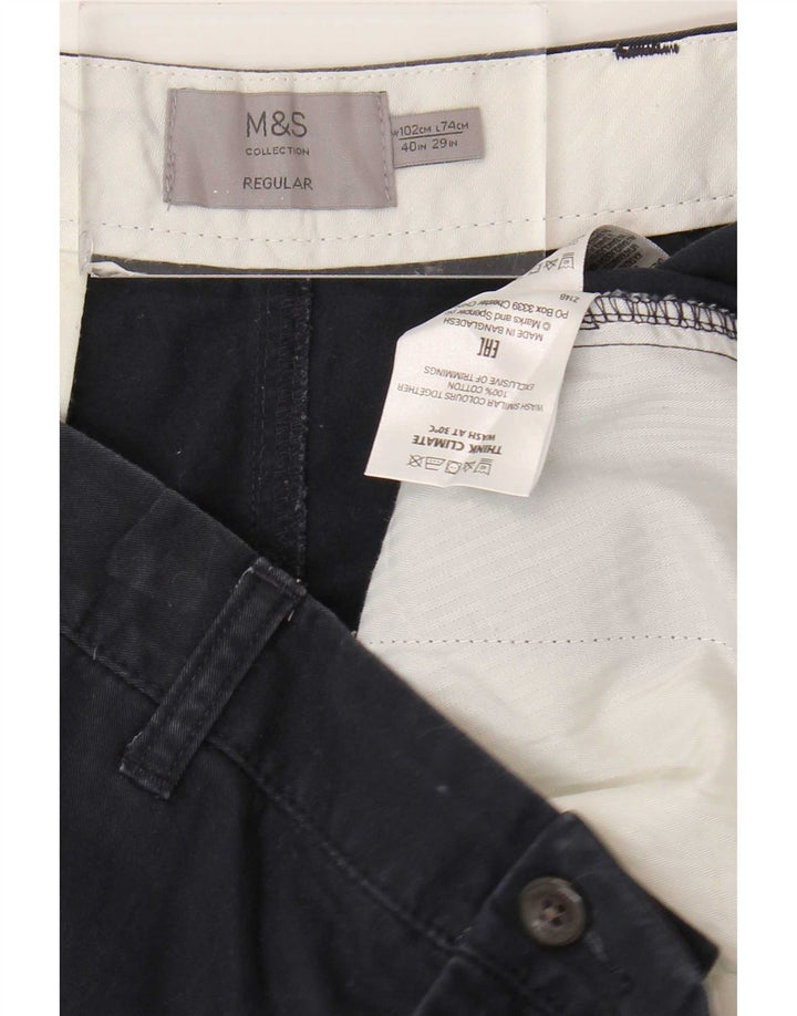 Marks & Spencer Mens Regular Chino Trousers W40 L29 Navy Blue Cotton
