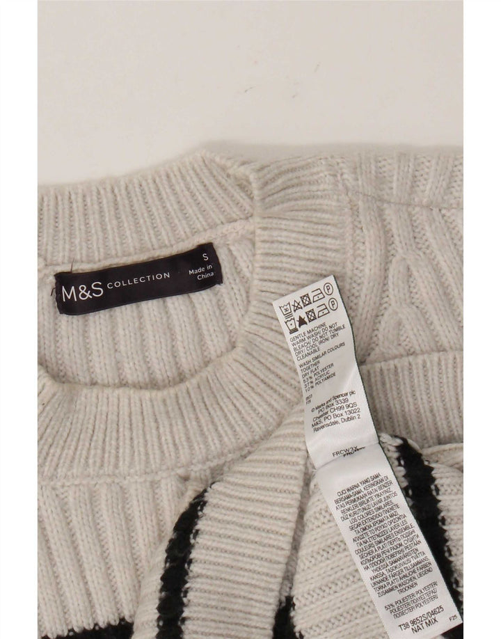 Marks & Spencer Womens Crew Neck Jumper Sweater UK 10 Small White Striped