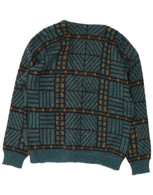 Vintage Womens Oversized Cardigan Sweater UK 18 XL Green Geometric