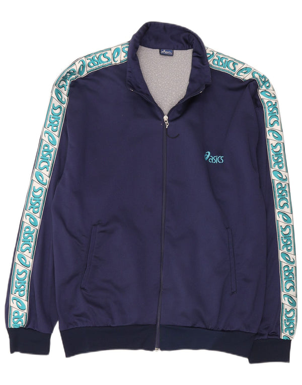 Asics Mens Graphic Tracksuit Top Jacket Large Navy Blue Colourblock