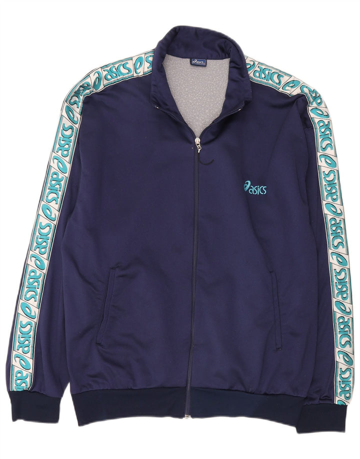 Asics Mens Graphic Tracksuit Top Jacket Large Navy Blue Colourblock