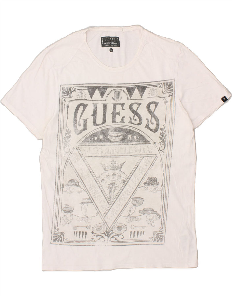 GUESS Mens Regular Fit Graphic T-Shirt Top XS White Cotton | Vintage Guess | Thrift | Second-Hand Guess | Used Clothing | Messina Hembry 