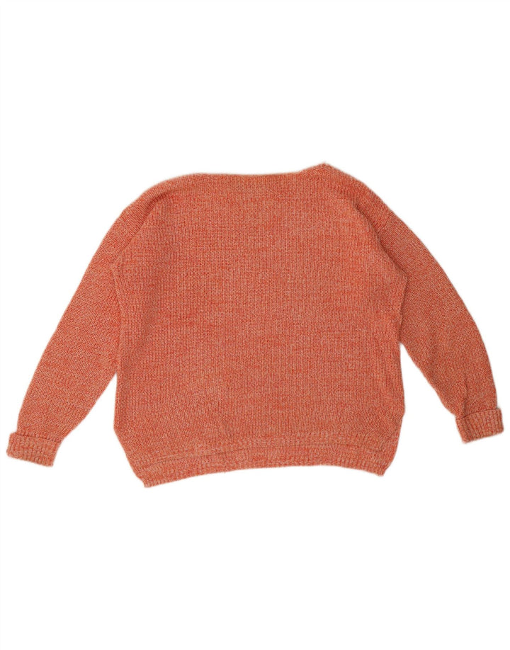Marks & Spencer Womens Boat Neck Jumper Sweater UK 14 Medium Orange Flecked