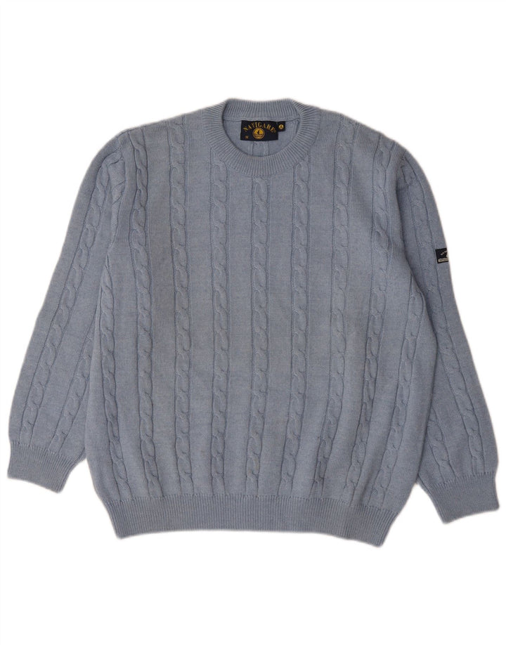 Navigare Mens Crew Neck Jumper Sweater Medium Blue Merino Wool