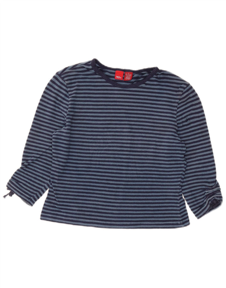 MOSSIMO Womens Crop Top 3/4 Sleeve UK 14 Large Blue Striped Cotton