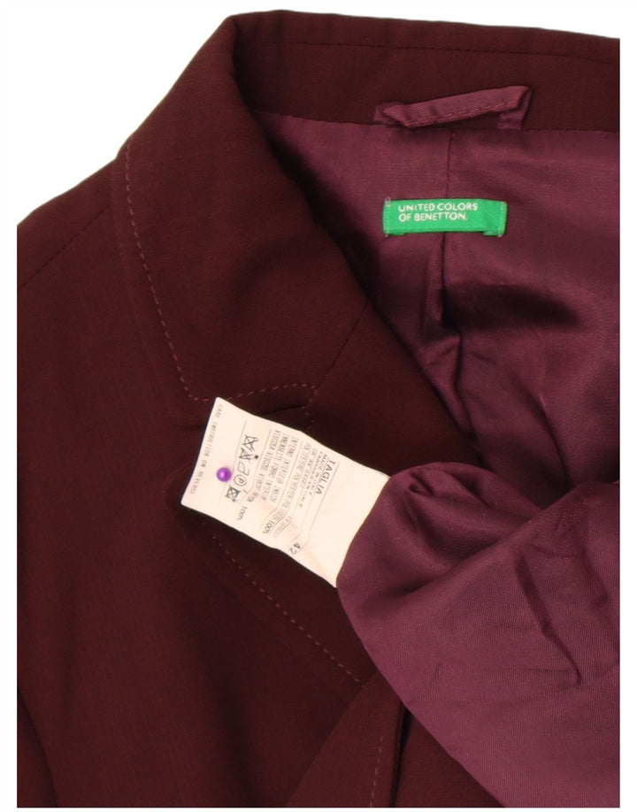 Benetton Womens 2 Button Blazer Jacket IT 42 Medium Burgundy Viscose