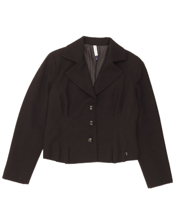 Trussardi Womens 3 Button Blazer Jacket IT 48 XL Black Polyester