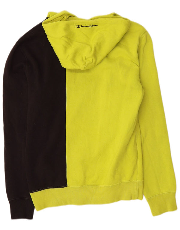 Champion Mens Graphic Hoodie Jumper Small Green Colourblock Cotton