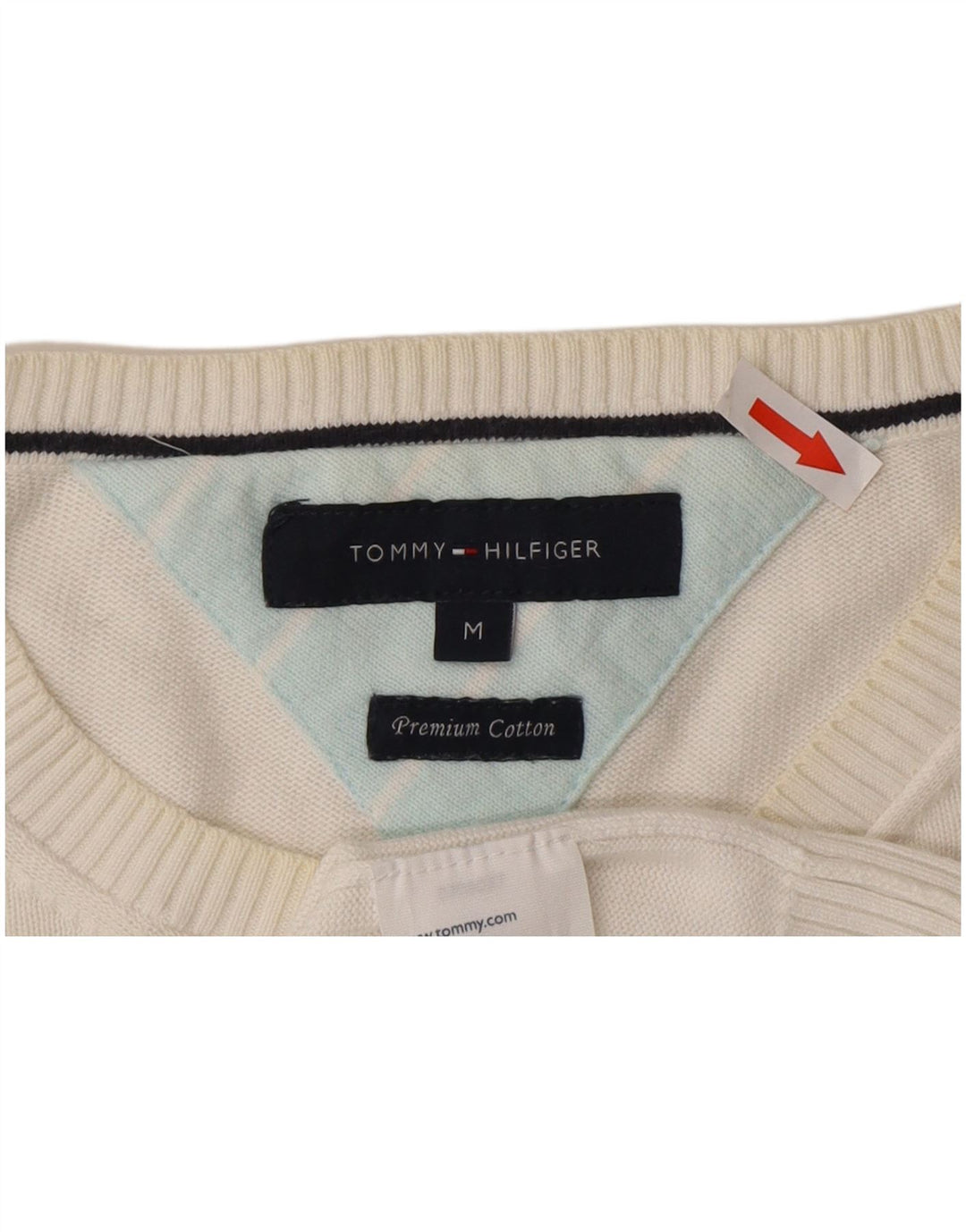 Tommy Hilfiger Mens Crew Neck Jumper Sweater Medium White Cotton
