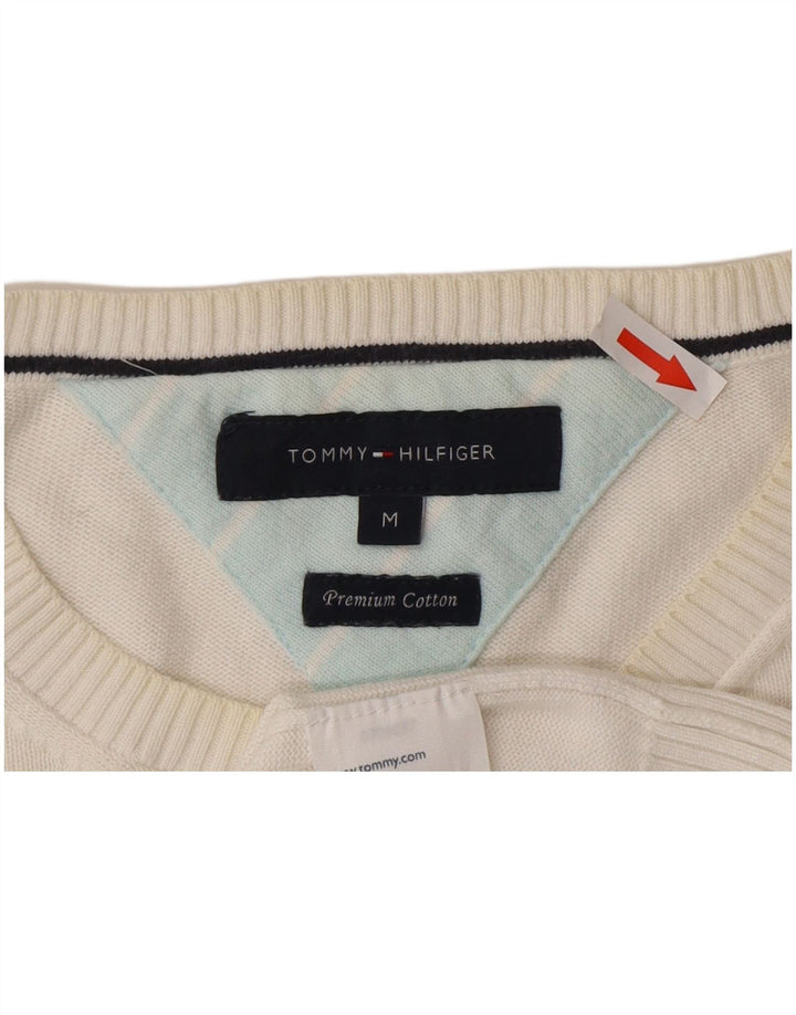 Tommy Hilfiger Mens Crew Neck Jumper Sweater Medium White Cotton