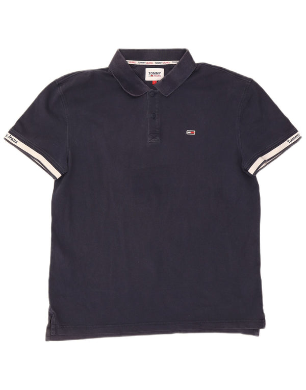 Tommy Hilfiger Mens Polo Shirt Large Navy Blue Colourblock Cotton