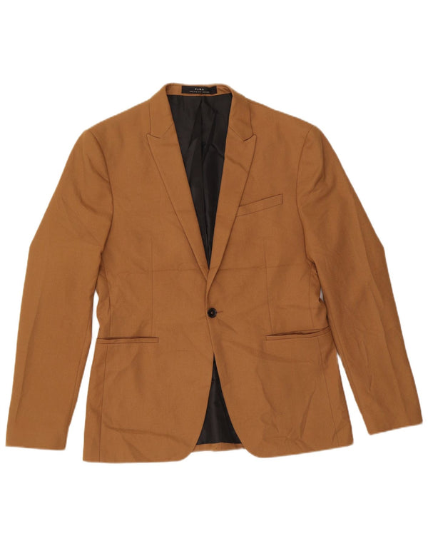 Zara Mens 1 Button Blazer Jacket EU 52 Large Brown