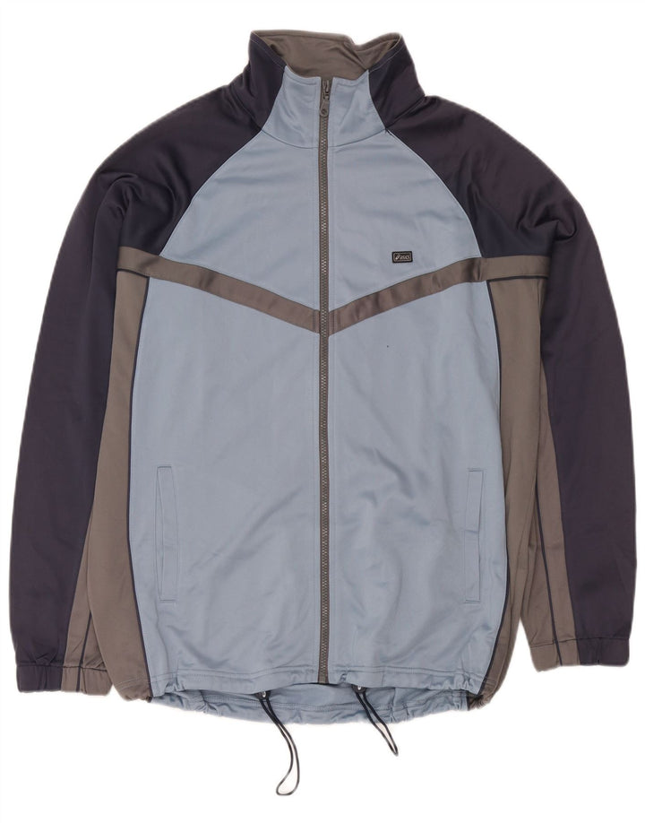Asics Mens Regular Fit Tracksuit Top Jacket Medium Blue Colourblock Sports