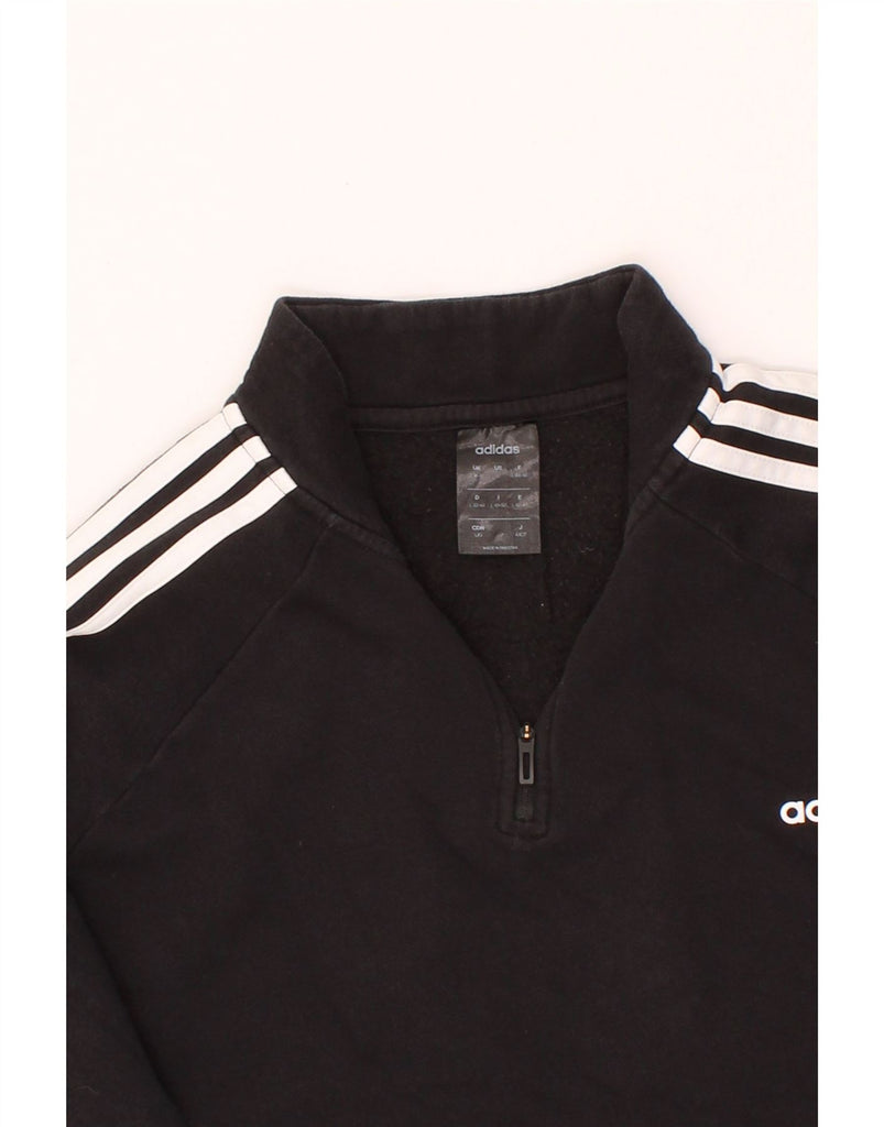 ADIDAS Womens Zip Neck Sweatshirt Jumper UK 16 Large Black Cotton Vintage Adidas and Second-Hand Adidas from Messina Hembry 