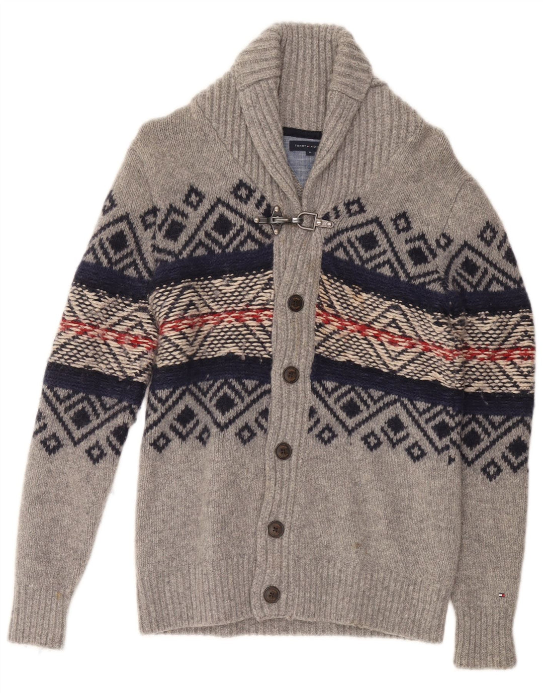 TOMMY HILFIGER Boys Cardigan Sweater 15-16 Years Grey Fair Isle