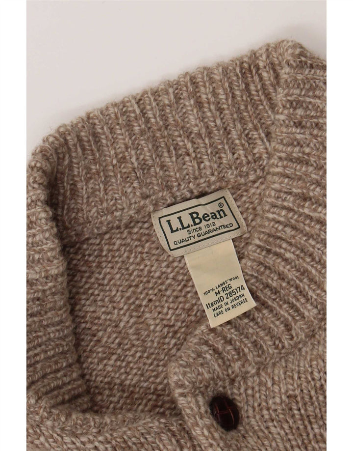 L.L.Bean Mens Button Neck Jumper Sweater Medium Brown Flecked Lambswool