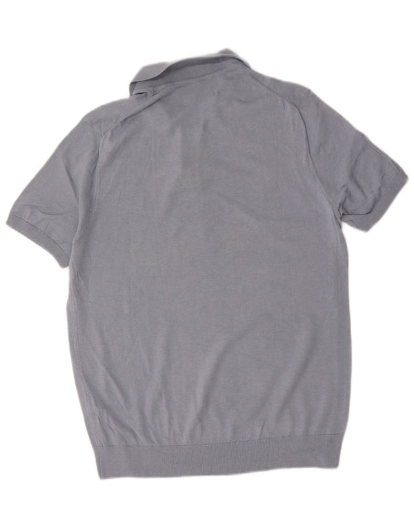 Zara Mens Short Sleeve Polo Neck Jumper Sweater Small Grey Cotton