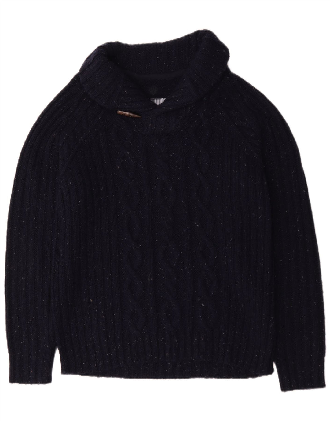 Fat Face Mens Shawl Neck Jumper Sweater Large Navy Blue Flecked Wool
