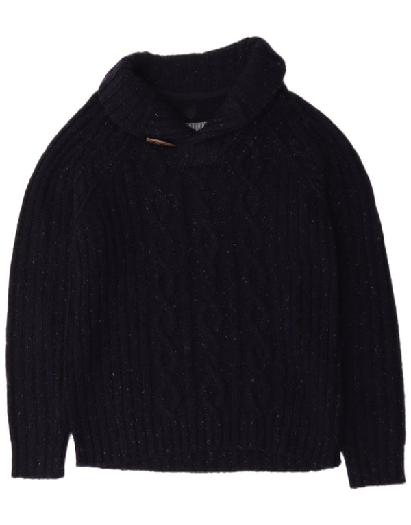 Fat Face Mens Shawl Neck Jumper Sweater Large Navy Blue Flecked Wool