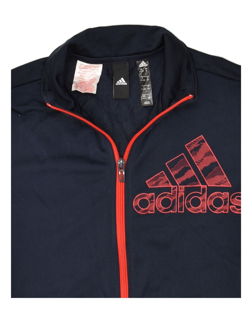 ADIDAS Boys Graphic Tracksuit Top Jacket 11-12 Years Navy Blue Polyester | Vintage Adidas | Thrift | Second-Hand Adidas | Used Clothing | Messina Hembry 