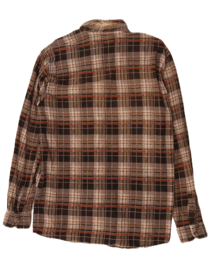 European Project Mens Flannel Shirt Large Brown Check Cotton