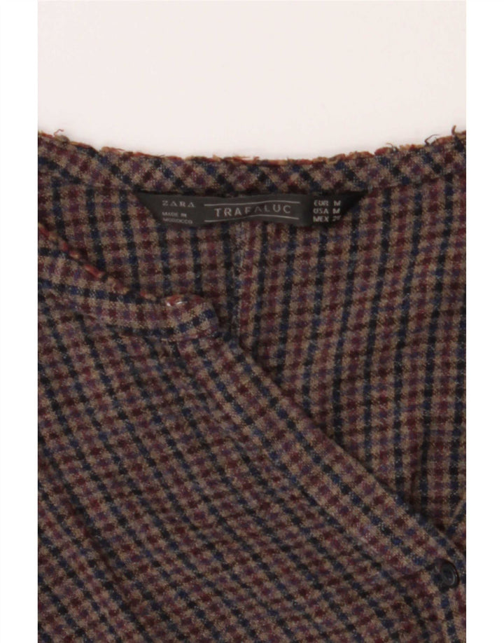 Zara Womens Crop Blouse Top UK 14 Medium Brown Check
