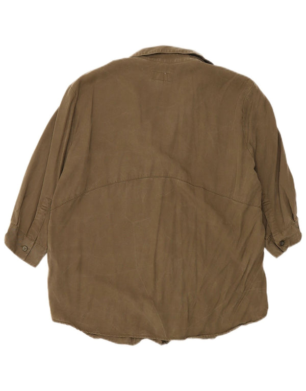 Jack Wills Womens 3/4 Sleeve Oversized Blouse Top UK 4 XS Khaki Lyocell