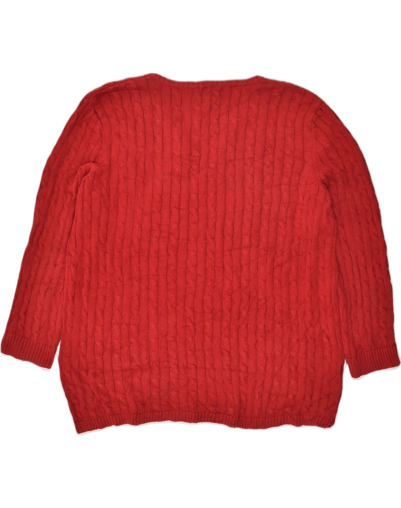 RALPH LAUREN Womens V-Neck Jumper Sweater UK 22 3XL Red Cotton | Vintage Ralph Lauren | Thrift | Second-Hand Ralph Lauren | Used Clothing | Messina Hembry 