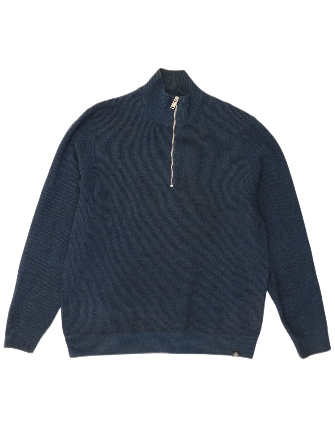 Marks & Spencer Mens Zip Neck Jumper Sweater Large Navy Blue Cotton