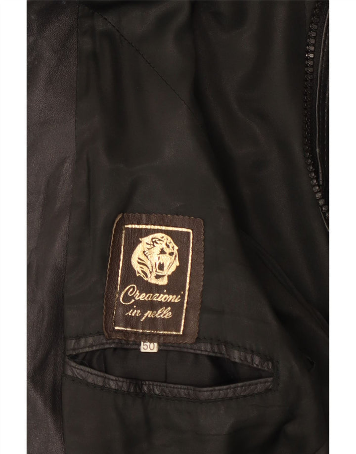 Vintage Womens Bomber Leather Jacket IT 50 XL Black Leather