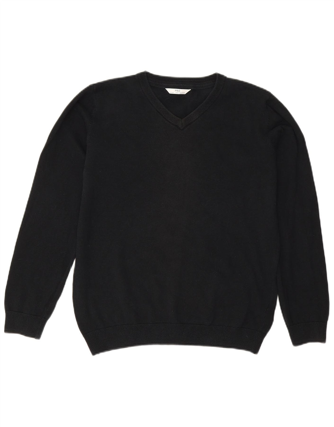 Marks & Spencer Boys V-Neck Jumper Sweater 13-14 Years Black Cotton