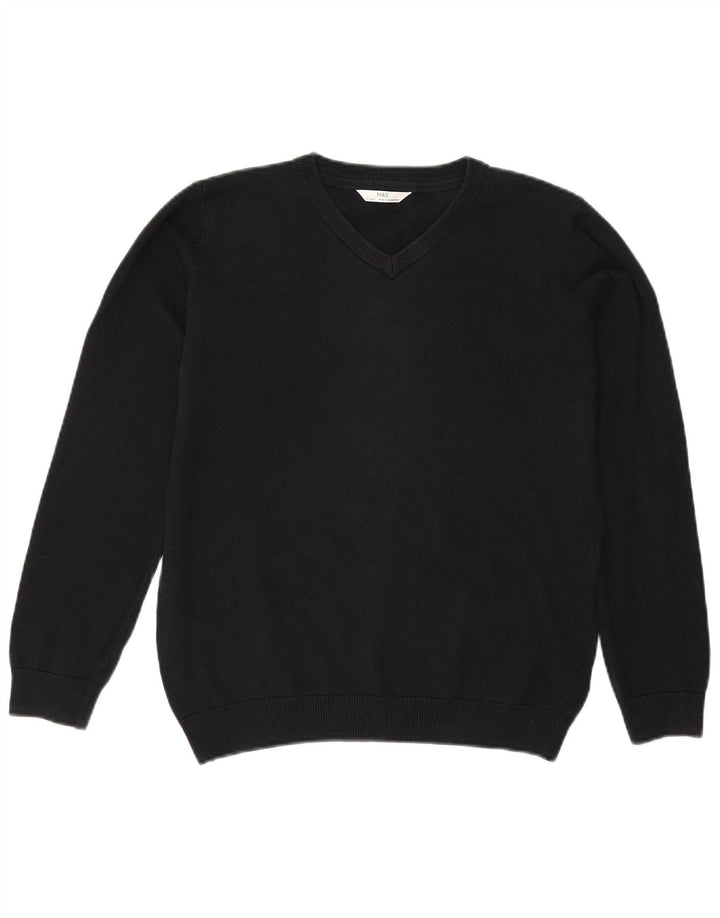 Marks & Spencer Boys V-Neck Jumper Sweater 13-14 Years Black Cotton