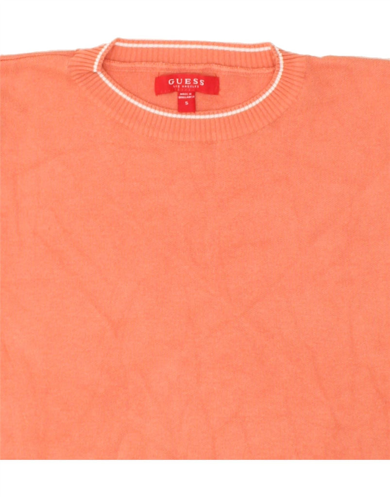 GUESS Womens Crop Graphic Crew Neck Jumper Sweater UK 10 Small Orange | Vintage Guess | Thrift | Second-Hand Guess | Used Clothing | Messina Hembry 