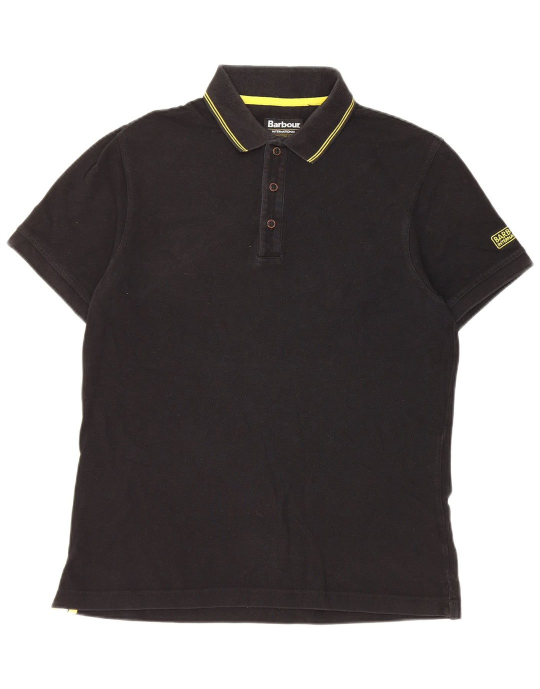 Barbour Mens Polo Shirt Medium Black Striped Cotton