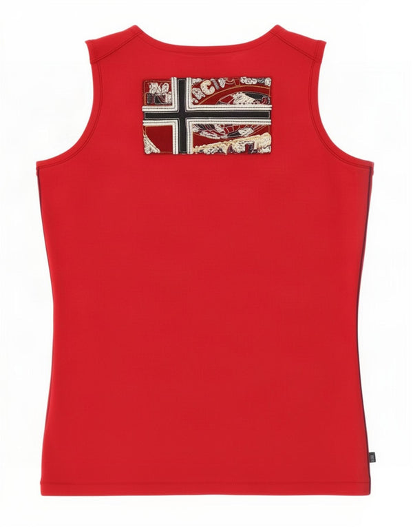 Napapijri Womens Graphic Vest Top UK 14 Large Red Cotton
