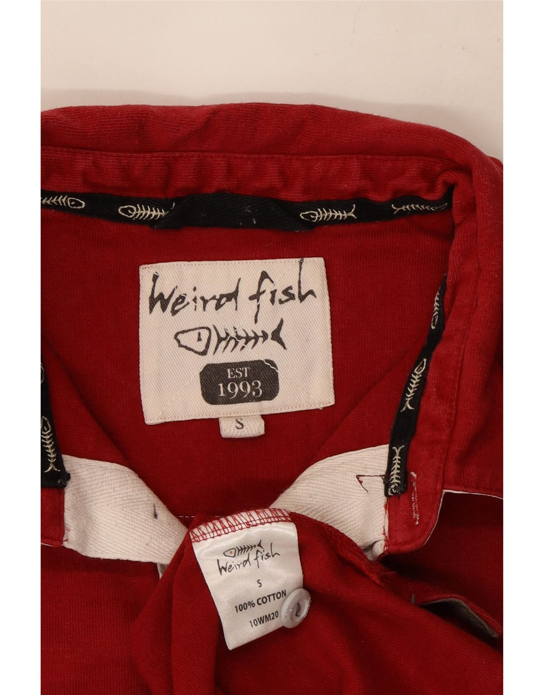 Weird Fish Mens Graphic Polo Shirt Small Red Colourblock Cotton