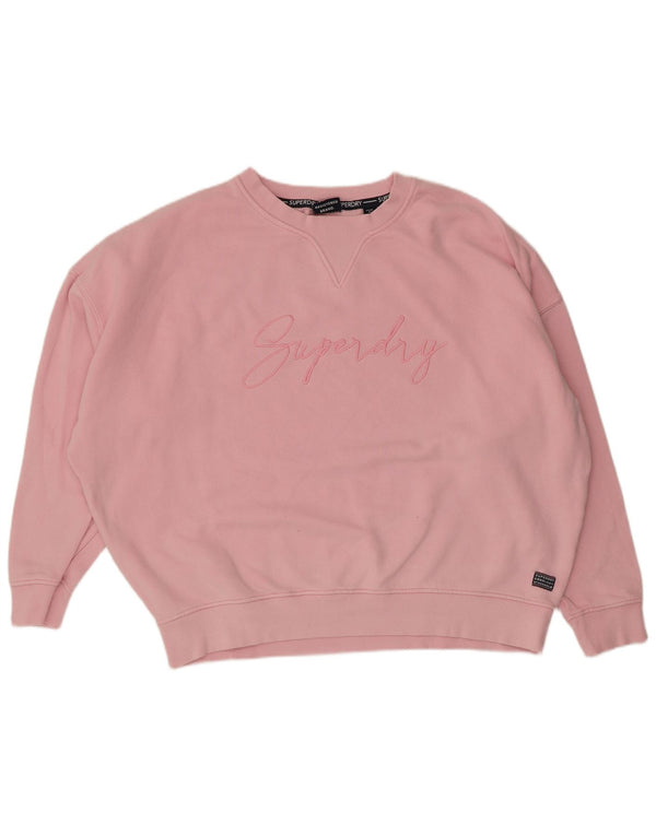 Superdry Womens Graphic Oversized Sweatshirt Jumper UK 14 Large Pink