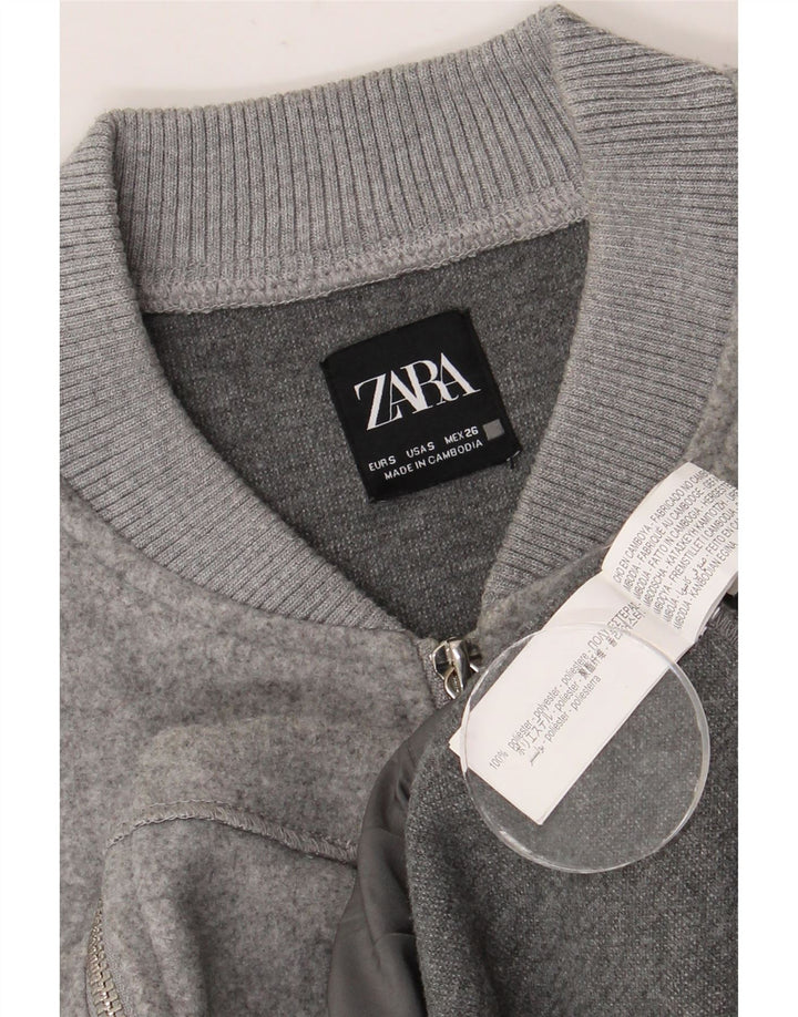 Zara Womens Crop Oversized Bomber Jacket UK 10 Small Grey Polyester
