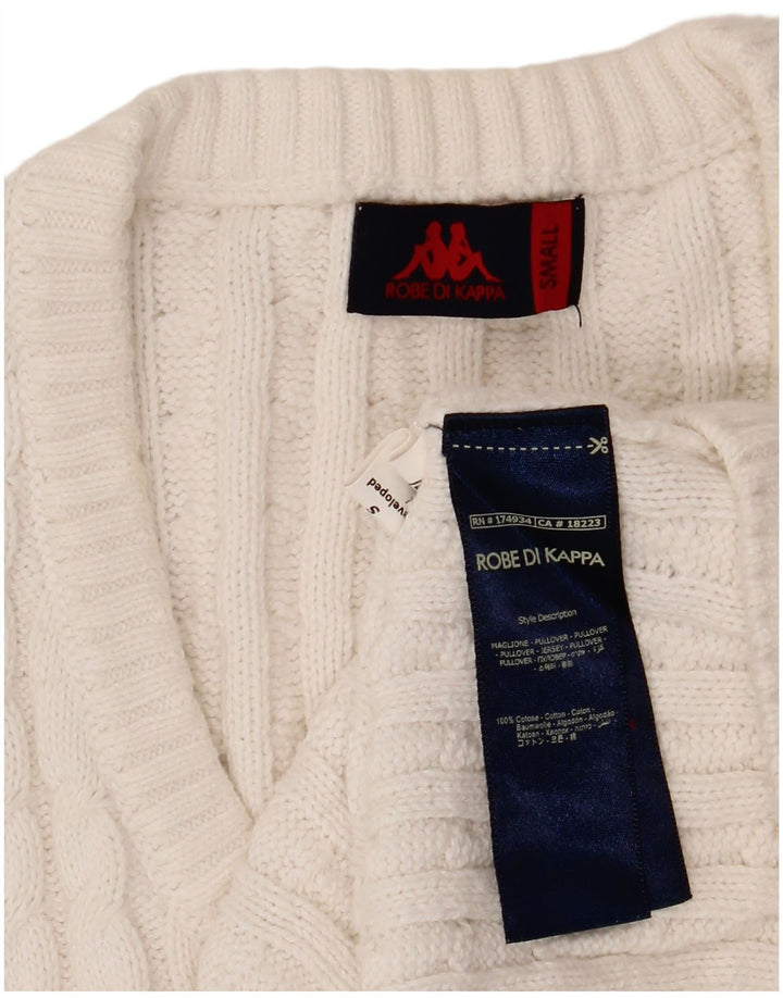 Kappa Womens V-Neck Jumper Sweater UK 10 Small White Cotton