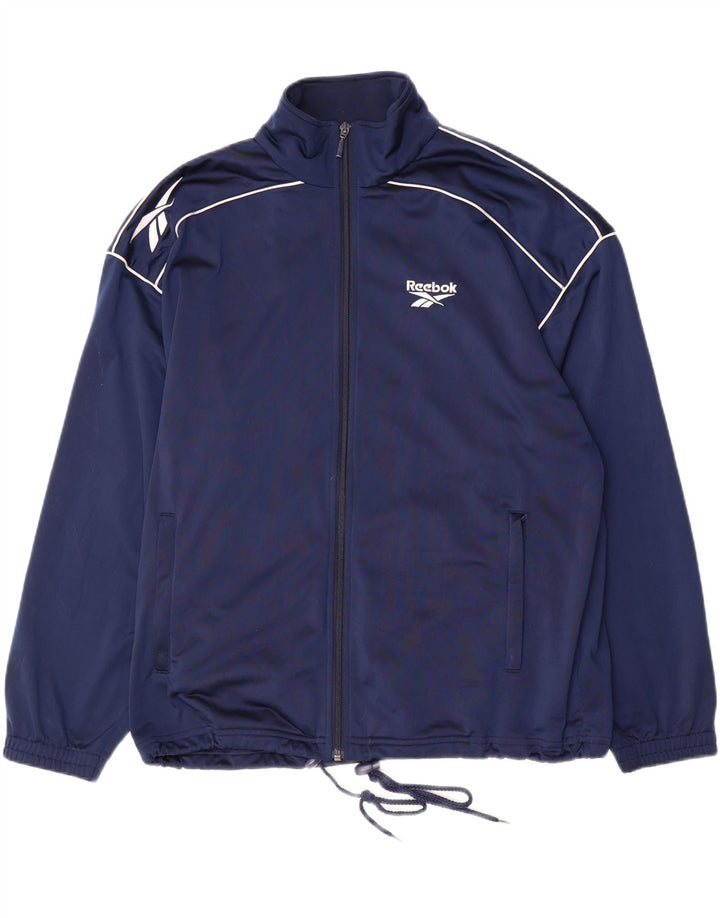 REEBOK Mens Loose Fit Tracksuit Top Jacket Small Navy Blue Polyester