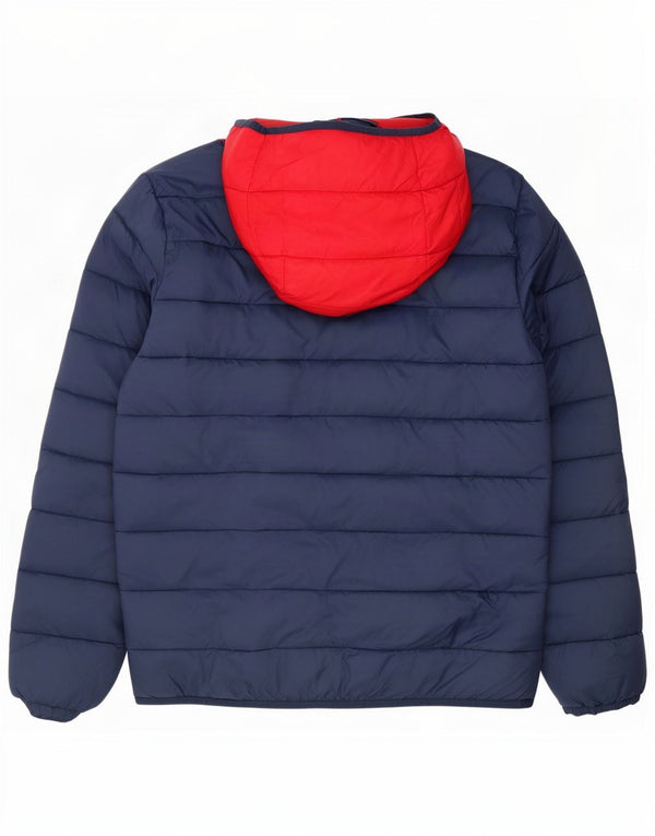 Jack & Jones Mens Hooded Padded Jacket UK 36 Small Blue Colourblock Nylon