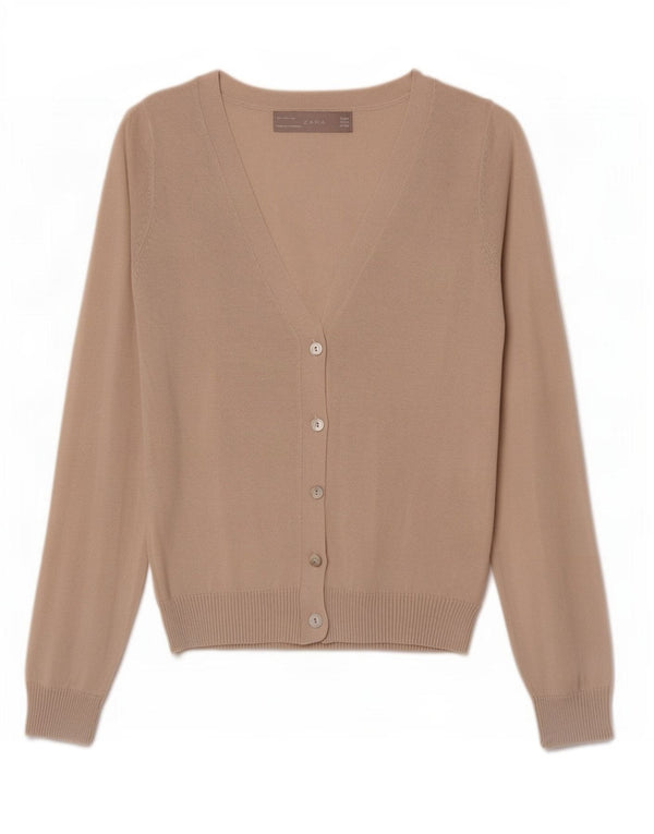 Zara Womens Cardigan Sweater UK 12 Medium Beige Cotton