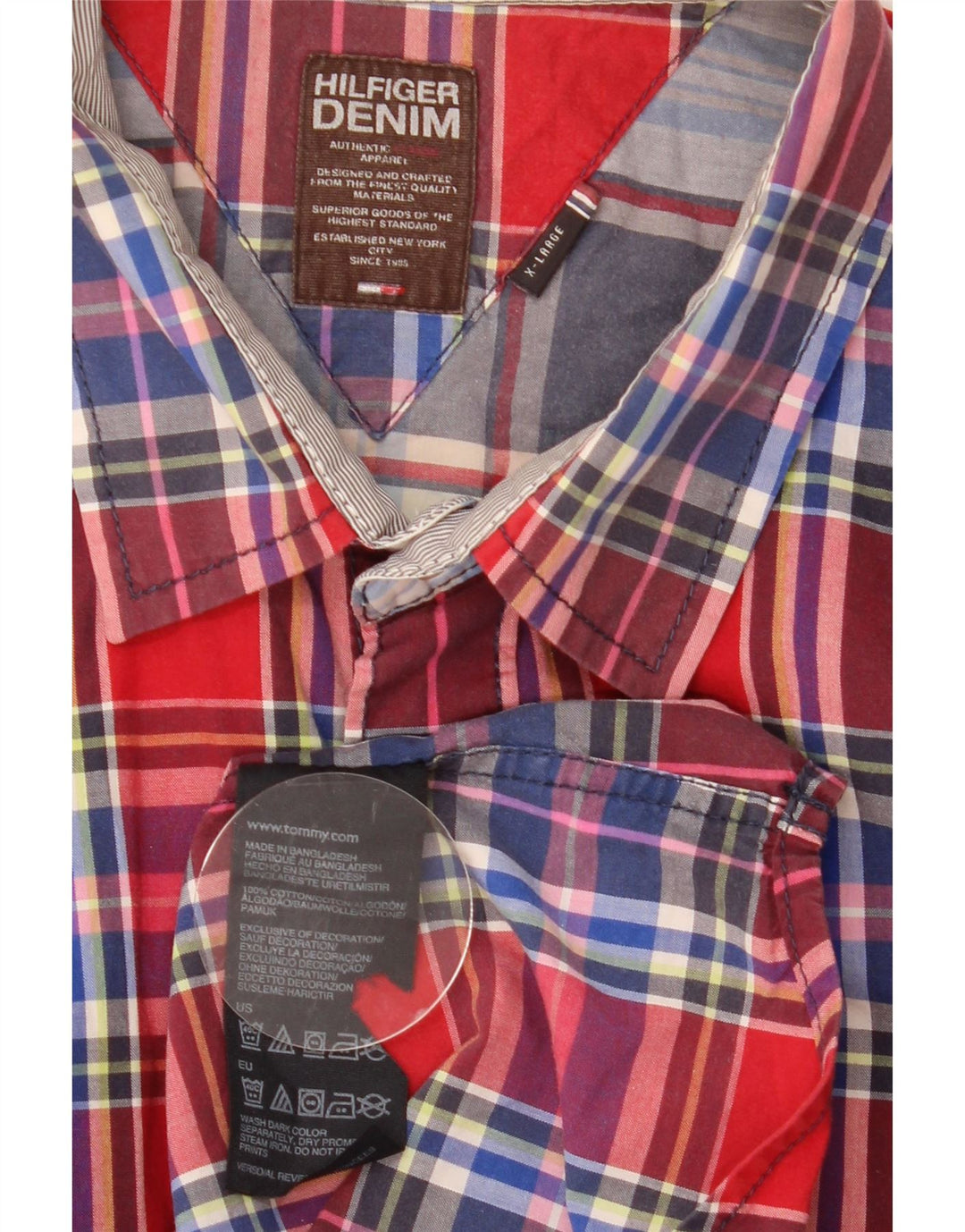 Tommy Hilfiger Mens Shirt XL Red Plaid Cotton