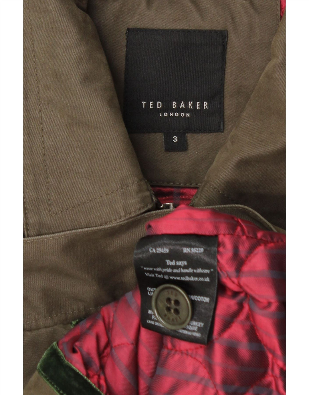 Ted Baker Mens Bomber Jacket Size 3 Medium Khaki Cotton